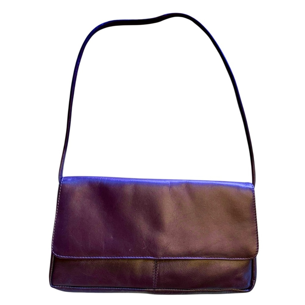 Chaos Leather Collection Purse Shoulder Bag Purple Metallic Foldover Baguette